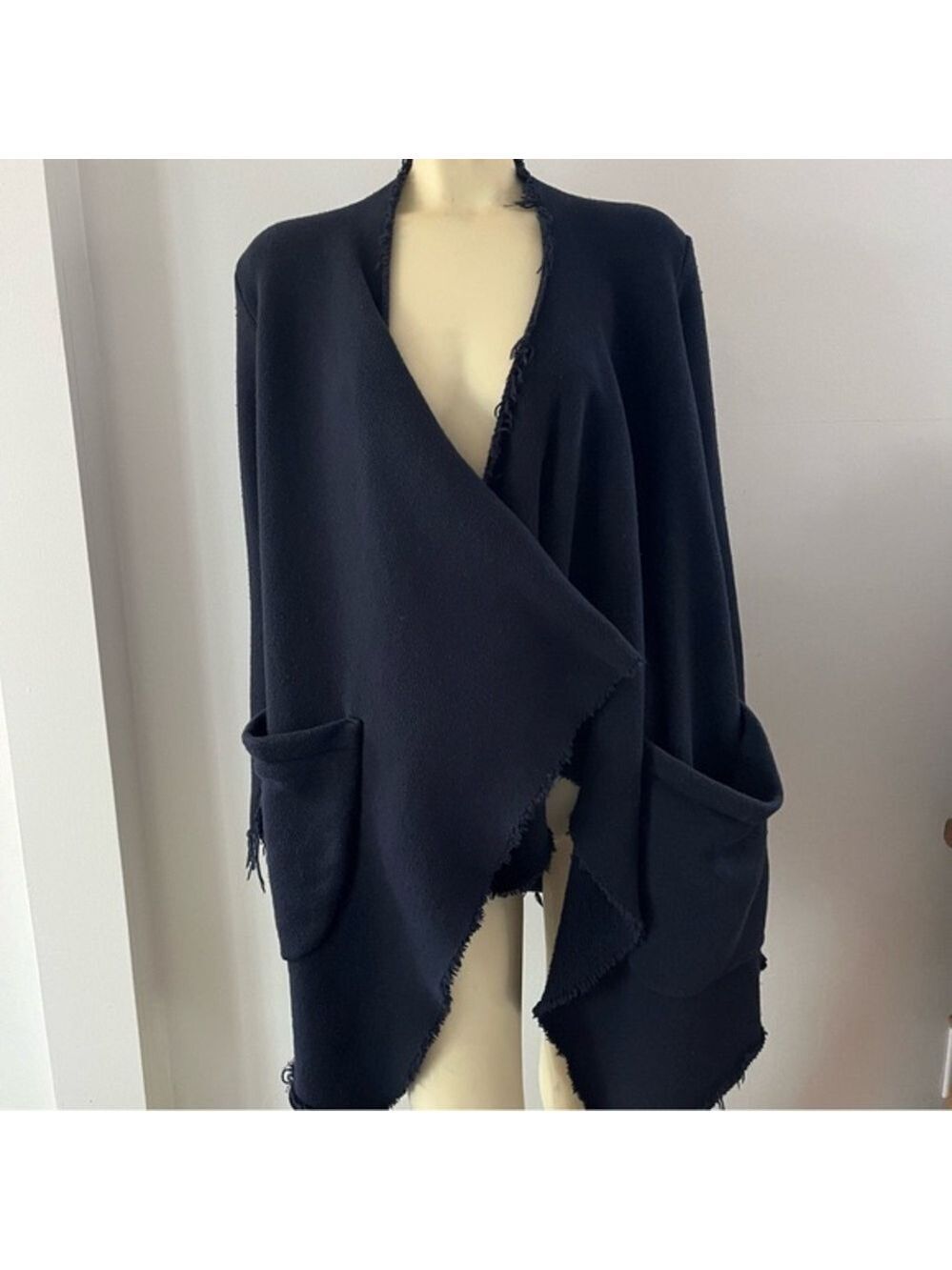 Veronique Miljkovitch Women’s dark blue sweater sweatshirt cardigan poncho L XL